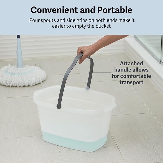 Casabella Cleaning Bucket Rectangular for Mopping or Storage with Handle and Built-In Pour Spouts, 4-Gallon, Clear