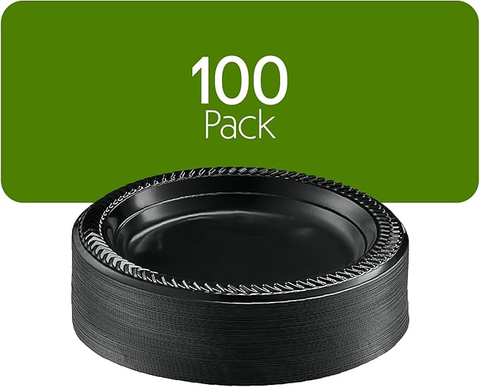 PLASTICPRO 100 PCS Small Black Plastic Plates, Light Weight 6 Inch Plastic Dessert Plates, Disposable for Party and Wedding