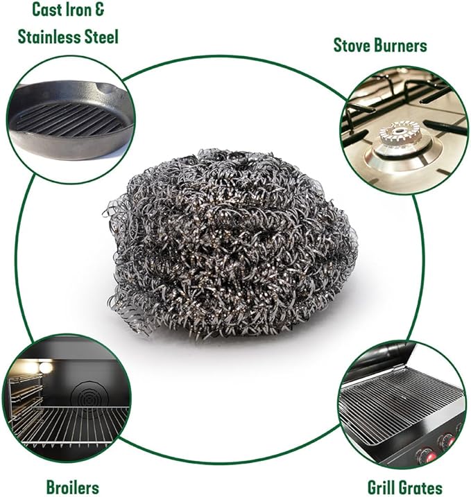 Pine-Sol Heavy-Duty Stainless Steel Scrubbers | Won’t Rust or Splinter | Scrub Sponges for Cast Iron, Oven Racks, Grills, 3 Pack