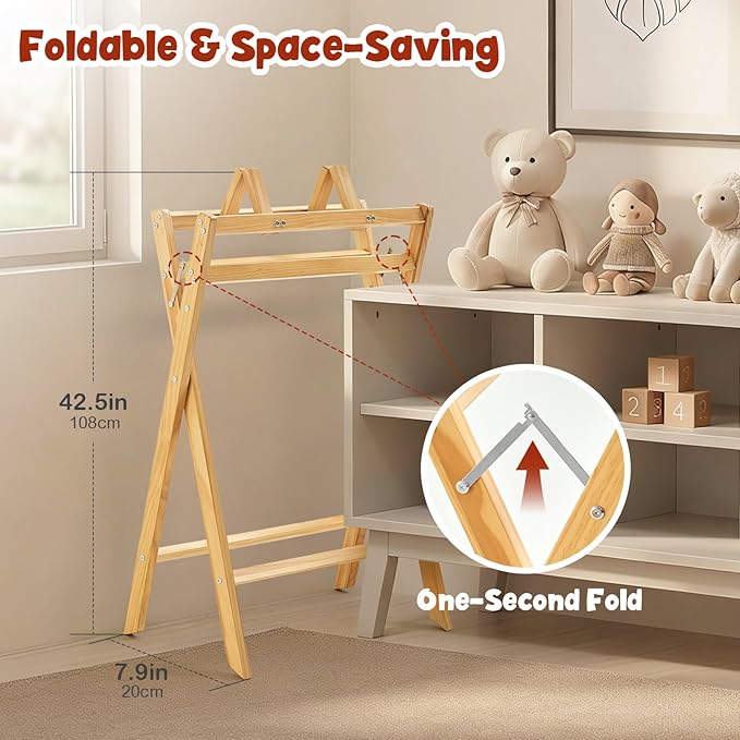 FUNLIO Wooden Baby Bathtub Stand, Foldable Baby Bath Stand for 0-24 Months, Safe & Sturdy with 8-Point Support, Durable infant Tub with Waterproof Coating, 110lbs Capacity