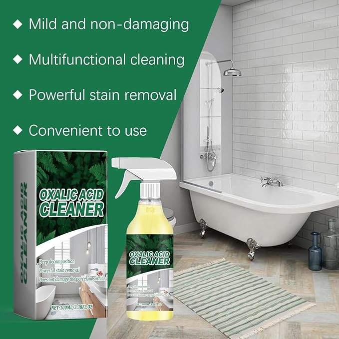 Oxalic Acid Cleaner Spray Toilet Bowl & Tile Stain Remover, Multipurpose Oxalic Acid Cleaner with Sponge, 100ml/3.38fl.oz (1pc)
