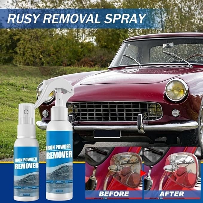 Multi-functional Quick-Acting Rust Removal Spray, Iron Powder Remover for Car and Metal Surfaces, Fast Acting Oxidation Cleaner for Auto Paint, Wheels, Tools, Hardware, Garage Use (3pcs)