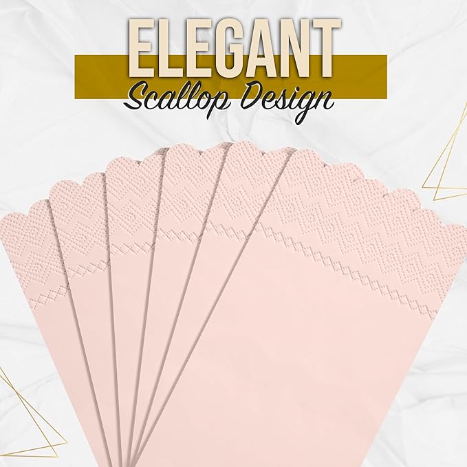 Party Solids Peach Scalloped Napkins Disposable 100 Pcs 3-Ply Peach Scalloped Dinner Napkins Disposable Decorative for Dinners & Parties, Paper Guest Towels for Bathroom & Party Supplies