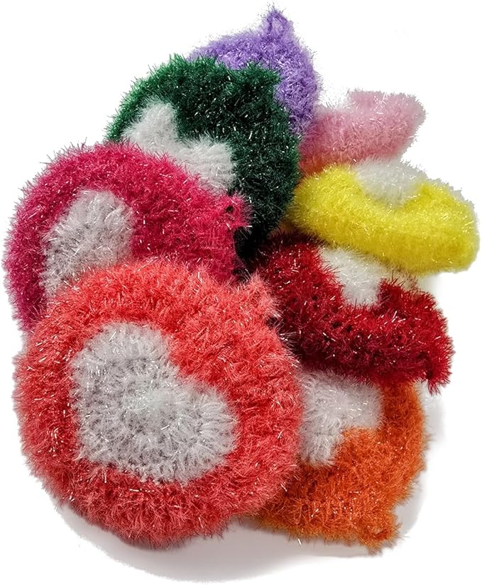 100% Handmade Crochet Heart Round Design Dish Scrubber Scrubbies 3 Set