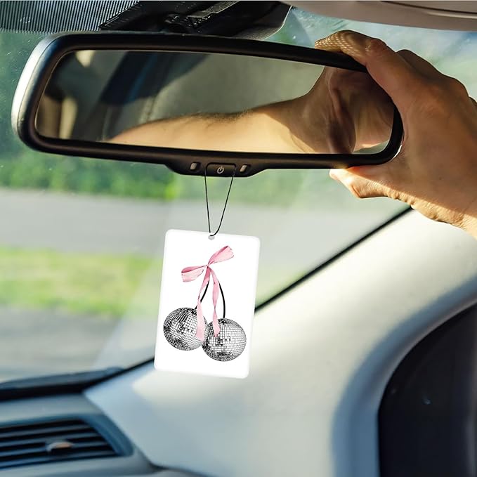 Coquette Pink Bow Lavender Car Air Freshener 4 Pcs,Preppy Poker Disco Ball Lucky 8 Ball Air Freshener Hanging Decor for Cars Closet Drawer Books,Car Decor for Women