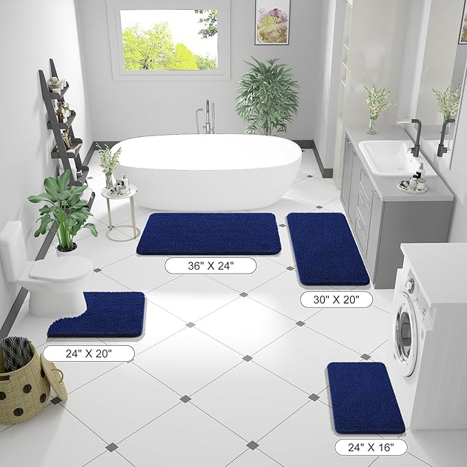 OLANLY Large Bathroom Rugs 47x32, Extra Soft Absorbent Chenille Bath Rugs, Rubber Backing Quick Dry, Machine Washable Bath Mats for Bathroom Floor, Tub and Shower, Home Decor Accessories, Navy