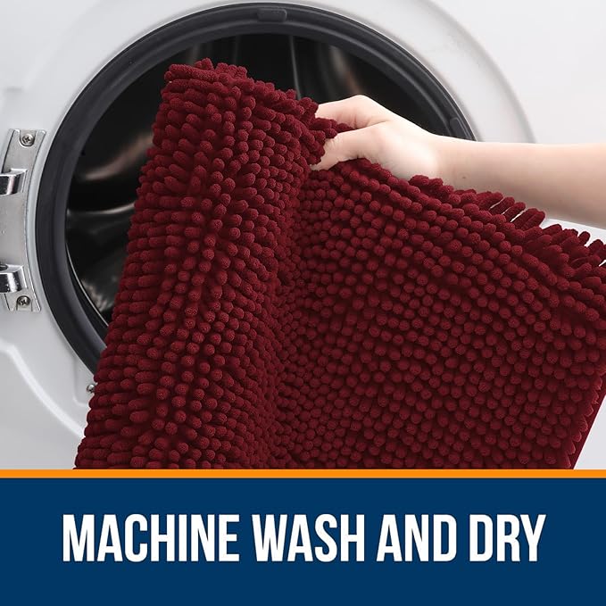 OLANLY Large Bathroom Rugs 47x32, Extra Soft Absorbent Chenille Bath Rugs, Rubber Backing Quick Dry, Machine Washable Bath Mats for Bathroom Floor, Tub and Shower, Home Decor Accessories, Burgundy