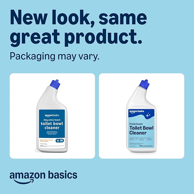 Amazon Basics Toilet Bowl Cleaner with Cling Action Formula, Bleach, Fresh Scent, 24 Fl Oz, Pack of 2, Packaging May Vary