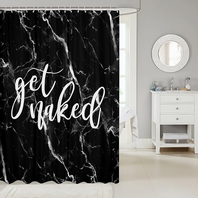 Feelyou Black White Marble Shower Curtain for Kids Boys Girls Women Men Get Naked Bath Curtain Funny Quote Bathroom Curtains Room Decor Simple Modern Abstract Waterproof Fabric with Hooks 72x78 Inch