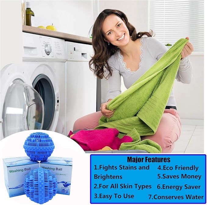 2Pcs Premium Washing Ball, Super Soft Shell Doesn't Hurt Clothes, Advanced ceramic balls, Eco-Friendly Laundry Balls,2000 Washing Cycle Laundry Balls, All Natural Detergent(Benzo Blue) …