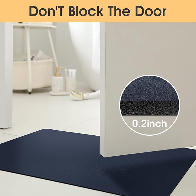 ACCUMTEK Non Slip Bath Mat, Thin Bathroom Rugs Fit Under Door, Quick Dry Bath Mats, Machine Washable Bath Rugs for Bathroom, Bathtub & Kitchen, Bathtub, Dark Blue/Solid/59 x20