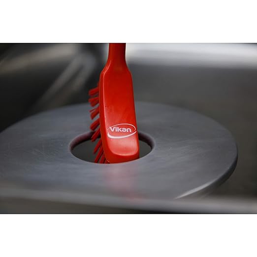 Vikan - Fine Dish Brush - Heavy-Duty, Narrow, Slip-Resistant Cleaning Brush, Polypropylene, Polyester Bristle, 11 Inch, Red, (42874)