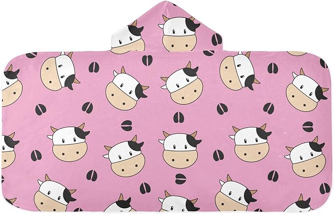 susiyo Kids Hooded Bath Towel Cow Pink Beach Towel for Kids 23.5 x 50 Inch Microfiber Soft Absorbent Quick Dry Bath Swim Pool Towel Wrap Poncho Bathrobe with Hood for Kids Toddler
