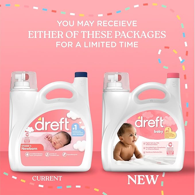 Dreft Baby Liquid Laundry Detergent, Gentle on Sensitive Skin Laundry Soap, 150 fl oz, 114 Loads (Packaging May Vary)