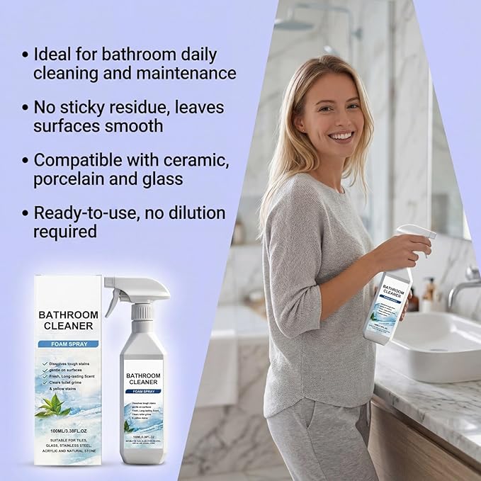 Scale Remover Bathroom Cleaner, Bathroom Cleaner Foam Spray for Shower, Glass, Stainless Steel, Tiles, Glass and Toilet, 3.38OZ (1Pcs)