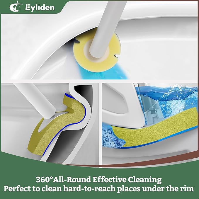 40 Count Eyliden Toilet Bowl Wand Kit Dedicated Pre-Soaked Refills Sponge, Only for Eyliden Disposable Toilet Brush and Holder Set Refills, Quick Change Cleaning Sponges Head (40, Yellow)