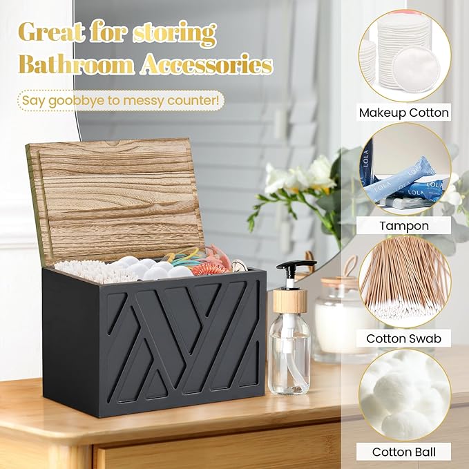 Tampon Holder for Bathroom Decor, Feminine Product Organizer With Lid, Shark Week Storage, Wood Pad Box for Toilet, Bathroom Accessories for Girl Stuff