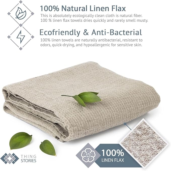100% Linen Bath Sheet 35x70-inch - Waffle Weave Linen Bath Towel Oversized - Lightweight Absorbent Thin Waffle Bath Sheets Towels for Adults - Quick-Drying XL Travel Towel Extra Large