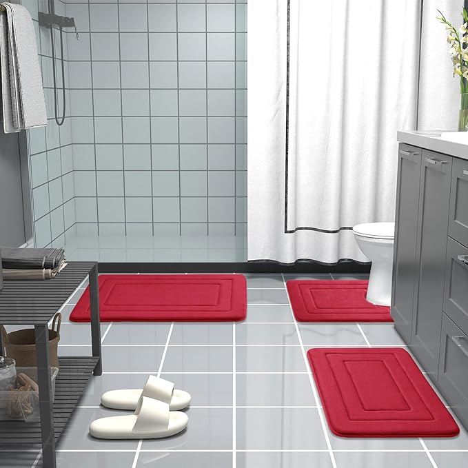 Arotive Memory Foam Bathroom Rug Mat 47x24, Ultra Soft and Absorbent Bath Mat, Machine Wash Dry, Comfortable Bath Rug Carpet for Bathroom Floor, Tub and Shower, Red