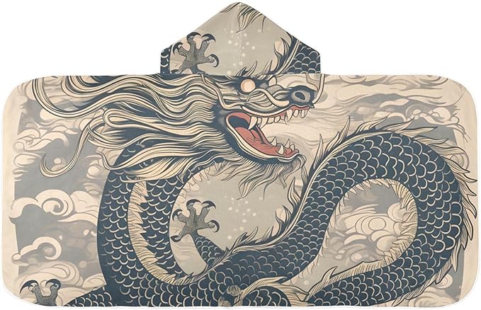 SUABO Kids' Bath Towels Chinese Dragon Painting Hooded Towels for Boys Girls,Toddler Towels Multi-Purpose for Beach,Pool and Bathroom,23.5" x 50", Soft and Highly Absorbent