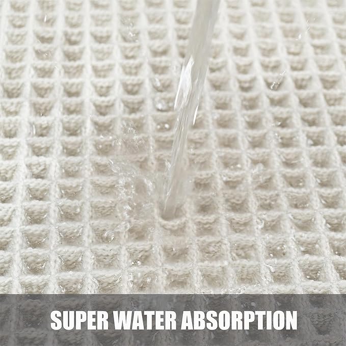 Set of 2 Waffle Bathroom Rugs, Non Slip Absorbent Waffle Knit Bath Mat for Shower Floor, Tub and Bathroom Door, Ultra Soft Quick Dry, Cream White, 18"x30"+24"x36"
