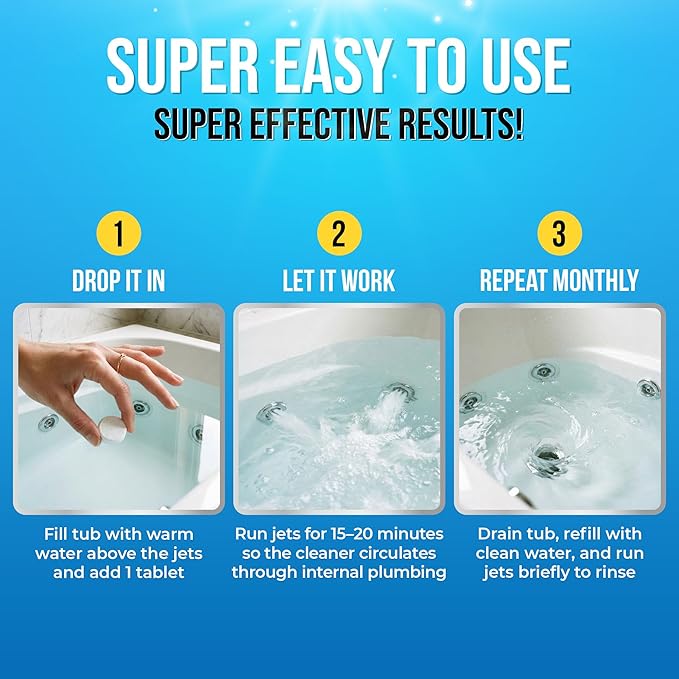 Lemant Jetted Tub Cleaner Bathtub Tablets (24 pack) | Compatible with Whirlpool & Spa Bath System, Whirl Tubs, Jets, Professional Septic Safe Jet Tub Cleaner for Bathtubs | 24 Tablets (2 year Supply)