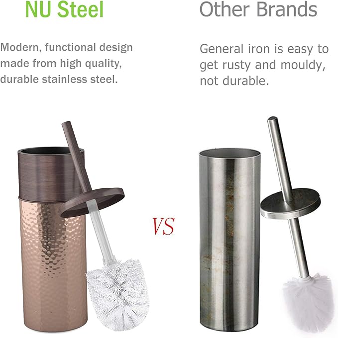 nu steel Round Shape Stainless Steel Toilet Brush Holder for Bathroom Copper Color Finish Comes with a Complete Plastic Liner Inside to Prevent Dripping