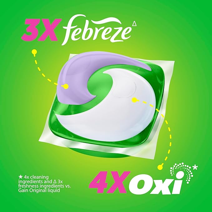 Gain Super Flings Laundry Detergent Pacs, 32 Count, Dewdrop Dream scent, irresistibly clean and fresh washing detergent laundry soap pacs