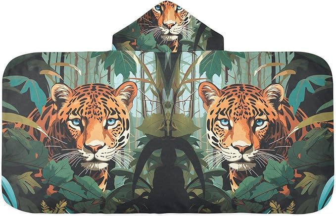 Hooded Towel for Kids Tiger in The Forest Beach Wrap Bath Towels 50x23.5in