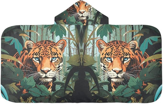 Hooded Towel for Kids Tiger in The Forest Beach Wrap Bath Towels 50x23.5in