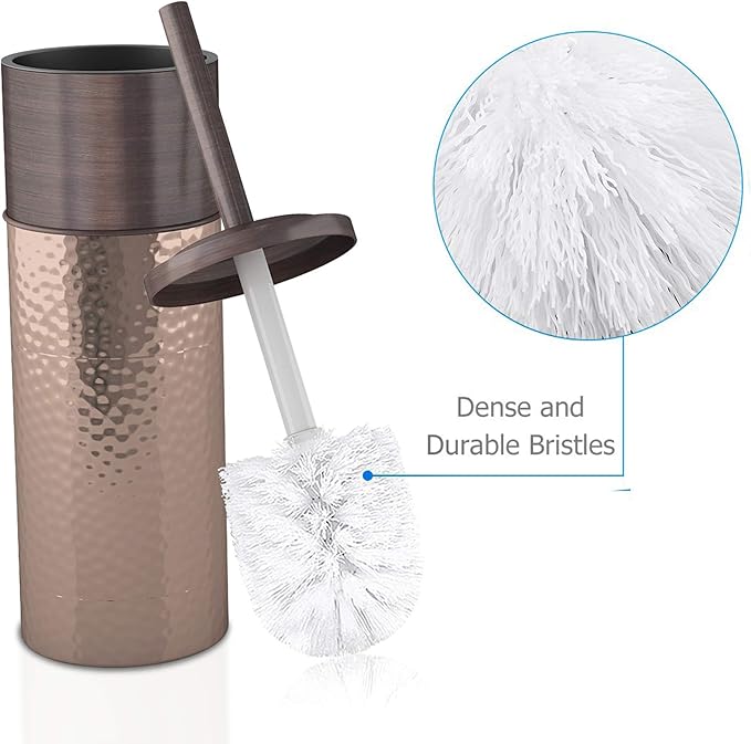 nu steel Round Shape Stainless Steel Toilet Brush Holder for Bathroom Copper Color Finish Comes with a Complete Plastic Liner Inside to Prevent Dripping