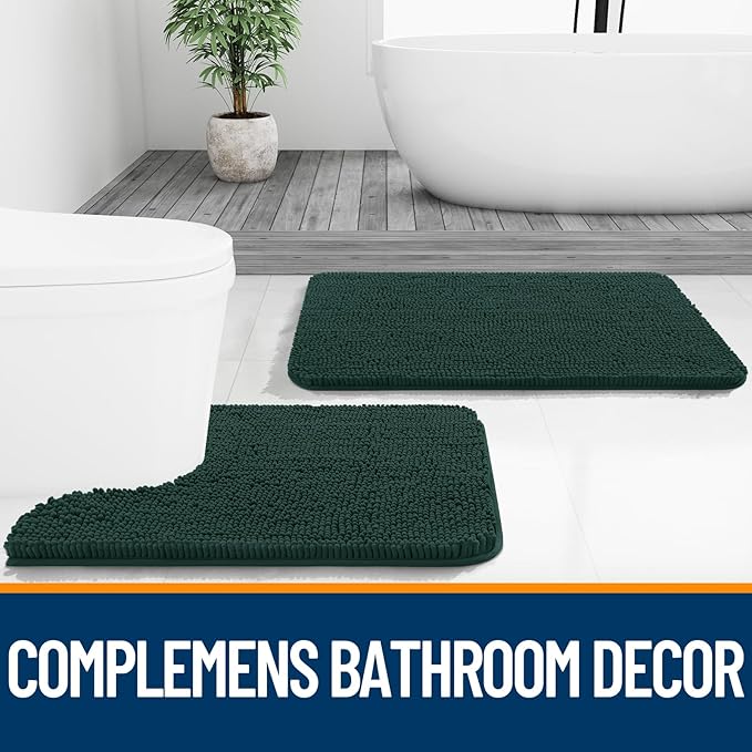OLANLY Bathroom Runner Rugs 47x20, Soft Absorbent Chenille Bath Rugs, Rubber Backing Quick Dry, Machine Washable Long Bath Mats for Bathroom, Tub and Shower, Home Decor Accessories, Blackish Green