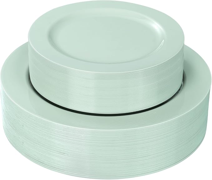 FLOWERCAT 60PCS Sage Green Plates - Heavy Duty Plastic Plates Disposable for Spring Party - Include 30PCS 10.25inch Sage Green Dinner Plates and 30PCS 7.5inch Dessert Plates