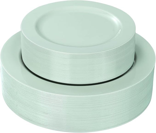 FLOWERCAT 60PCS Sage Green Plates - Heavy Duty Plastic Plates Disposable for Spring Party - Include 30PCS 10.25inch Sage Green Dinner Plates and 30PCS 7.5inch Dessert Plates