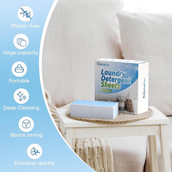Diesetsr Laundry Detergent Sheets 150 Counts Travel Laundry Sheet ECO-friendly, 300 Small Loads Plastic-Free Clothes Washing Soap- Laundry Sheet Fresh Linen