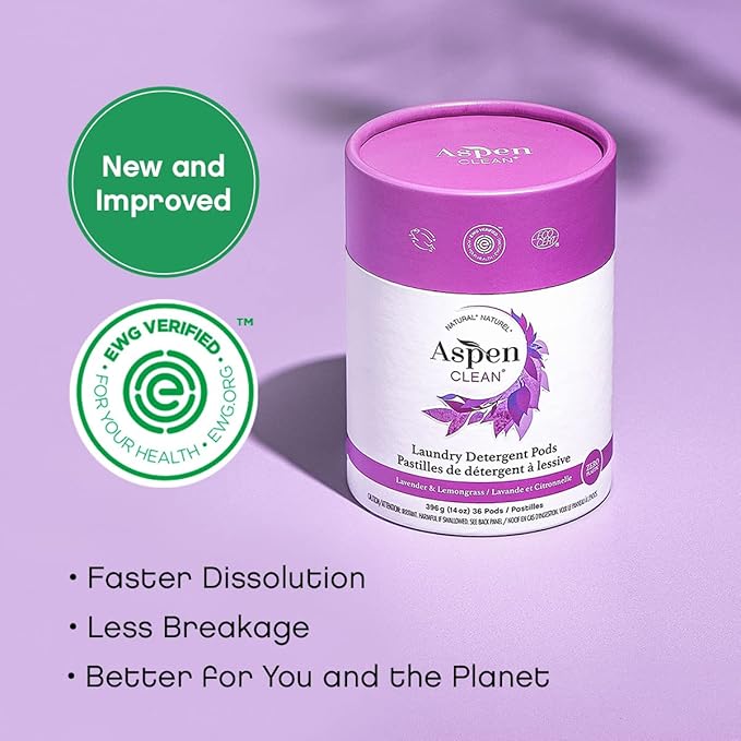 AspenClean | Laundry Pods | Lavender | Made for Sensitive Skin | Zero Plastic | Non - Toxic | 100% Natural | EWG Verified - 36 Count