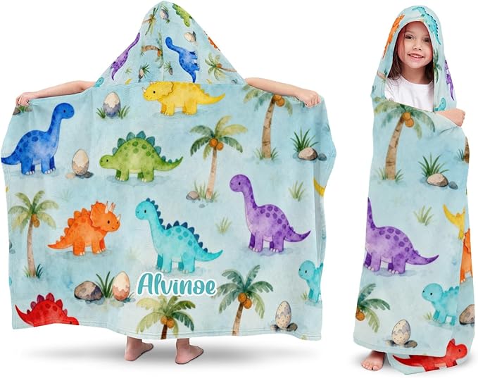 Forest Dinosaur Personalized Hooded Towel Absorbent Wrap Soft Pool Beach Bath Towels Hood Poncho for 5-12 Years Kids Boys Girls
