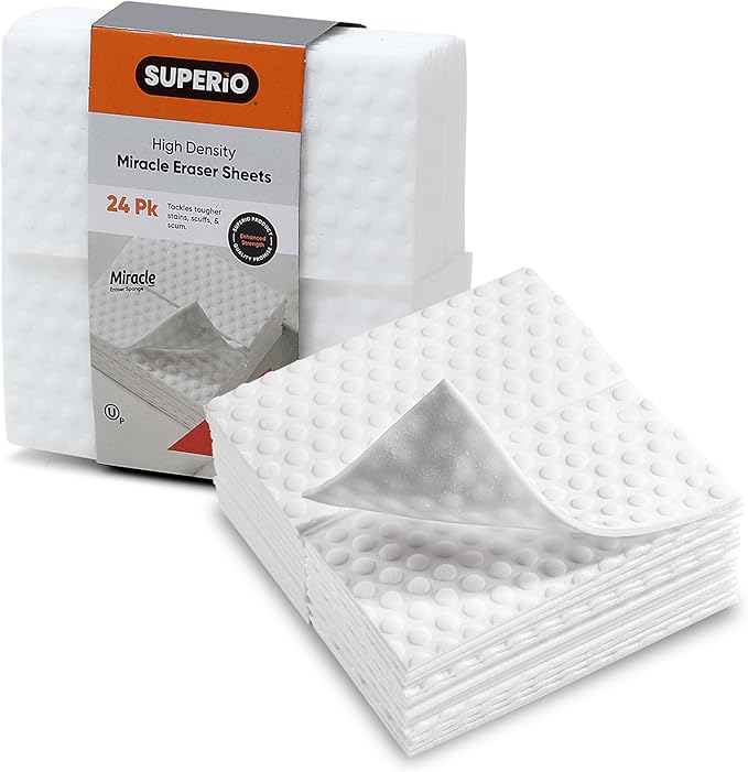 Superio High Density Miracle Eraser Sheets - 192 Count - Extra Durable Cleaning Pads with Convex Dots for Heavy Duty Cleaning