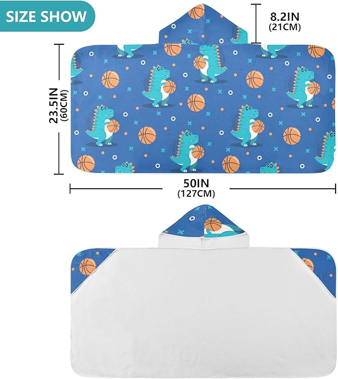susiyo Kids Hooded Bath Towel Dinosaur Play Basketball Beach Towel for Kids 23.5 x 50 Inch Microfiber Soft Absorbent Quick Dry Bath Swim Pool Towel Wrap Poncho Bathrobe with Hood for Kids Toddler