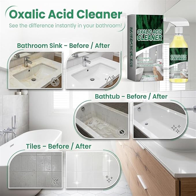 New Upgraded Oxalic Acid Cleaner Spray,Multi-purpose powerful stain remover，Rust Remover for Bathroom, Multi-Surface Cleaning for Bathtub, Porcelain & Tiles (2Pcs)
