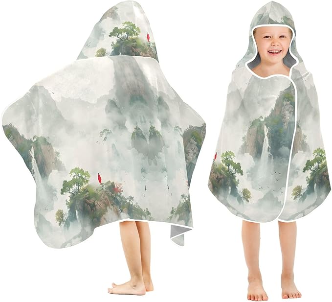 Hooded Towel for Kids Quiet Landscape Painting Beach Wrap Bath Towels 50x23.5in