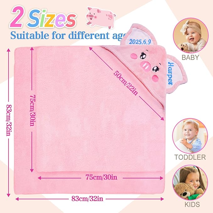 Custom Hooded Baby Towel with Name, Personalized Soft Absorbent Piggy Bath Towel, Shower Towels for Girls Boys, Easter Brithday for Kids Baby, Toddler, Newborn Essential