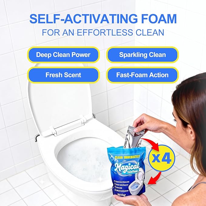 Foaming Toilet Bowl Cleaner Powder: Self-Activating Foam Toilet Cleaner for Deep Cleaning - Stain Remover for Bathroom