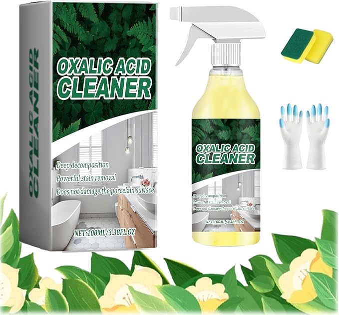 2026 Upgraded Oxalic Acid Cleaner Spray, Oxalic Acid Powerful Stain Cleaner, Powerful Stain Removal Spray for Bathroom, Multi-surface Rust Remover for Bathtub, Porcelain, Tiles (1PC)