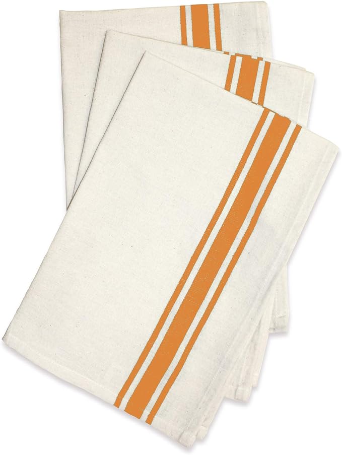 Aunt Martha's Stitch 'Em Up Vintage Box Stripe Towels, 18 by 28-Inch, Orange on Natural, 3-Pack