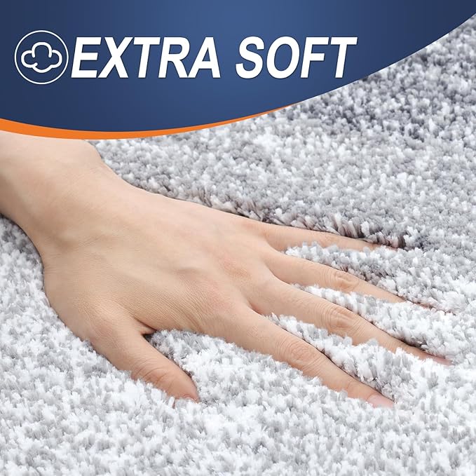 OLANLY Bathroom Rugs Sets 3 Piece, Soft Absorbent Microfiber Bath Mats and U-Shaped Contour Toilet Rug, Plush Shaggy Bath Mat Set for Bathroom (36"x24"+24"x16"+24"x20", Light Grey)