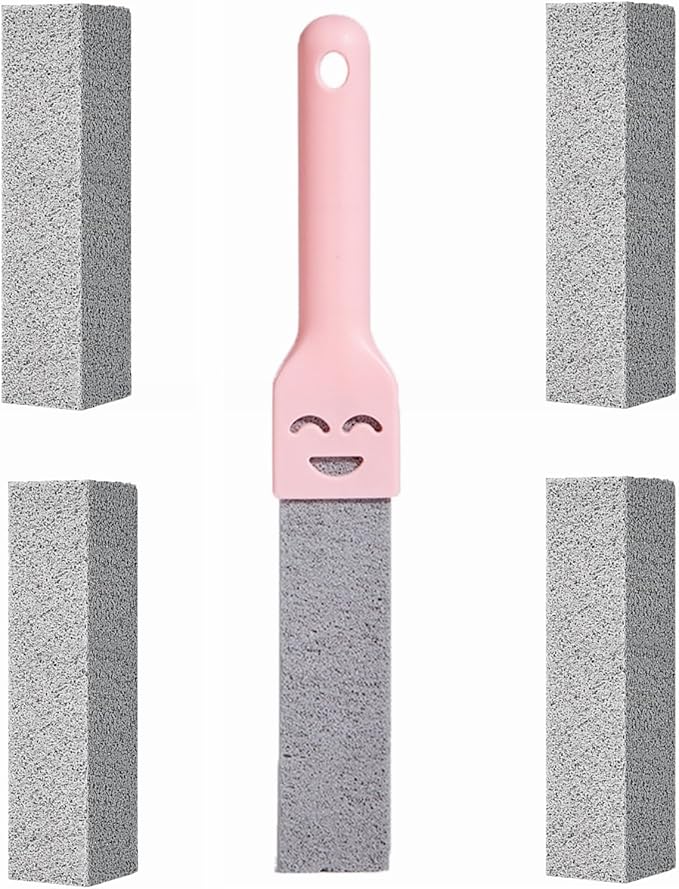 Pumice Stone Toilet Bowl Cleaner with Handle, Pumice Sticks Pumice Scouring Pad Powerfully Remove Hard Water Ring, Calcium Buildup, Cleaning Pool, Toilet, Kitchen Sink, Grill, Bathtubs, 5 Pack Pink