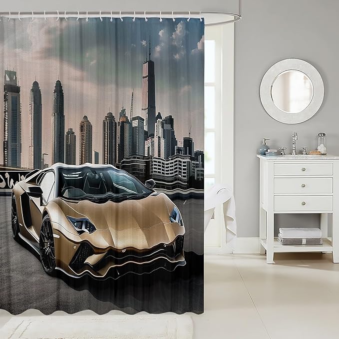 Feelyou Race Car Fabric Bathroom Shower Curtain Sports Car Waterproof Shower Curtains for Kids Boys Girls Cool Speed Racing Car Design Shower Curtain with 12Hooks Automobile Style,72x78 Inches