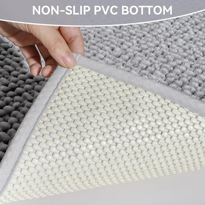Bathroom Rugs Mat 16x24, Extra Soft Absorbent Chenille Bath Rug, Non Slip PVC Backing Washable Quick Dry Bath Mats for Bathroom Fit Under Door, Tub, Shower, Sink, Home Decor Accessories, Grey