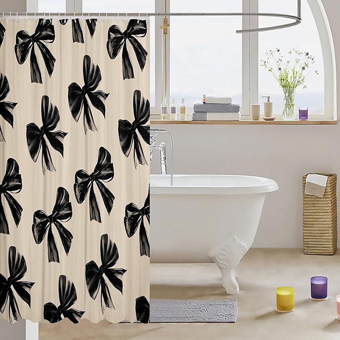 Erosebridal Bow Bathroom Curtain and Bath Mat for Kids Girls Teen
